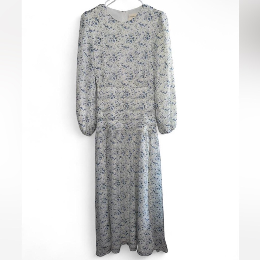 Veiled blue floral maxi dress with long sleeves- XS/52